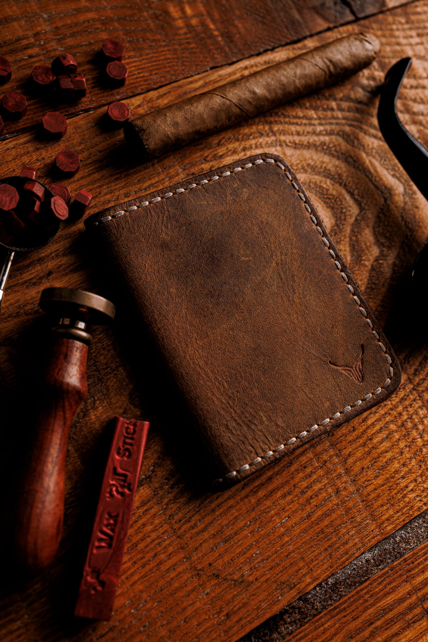 Brown leather card wallet